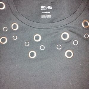 MICHAEL Michael Kors Black Short Sleeve Tee with Silver Accents